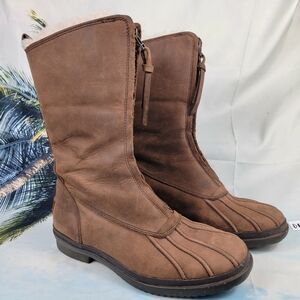 UGG Arquette Brown Leather Waterproof Winter Boots Womens Size 8